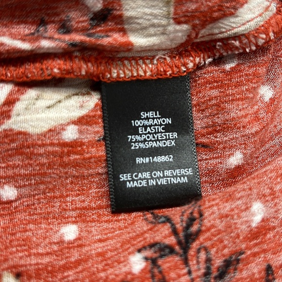 2X // Torrid Red Terracotta Floral Crinkled  Gauze Midi Babydoll Top - Picture 12 of 13